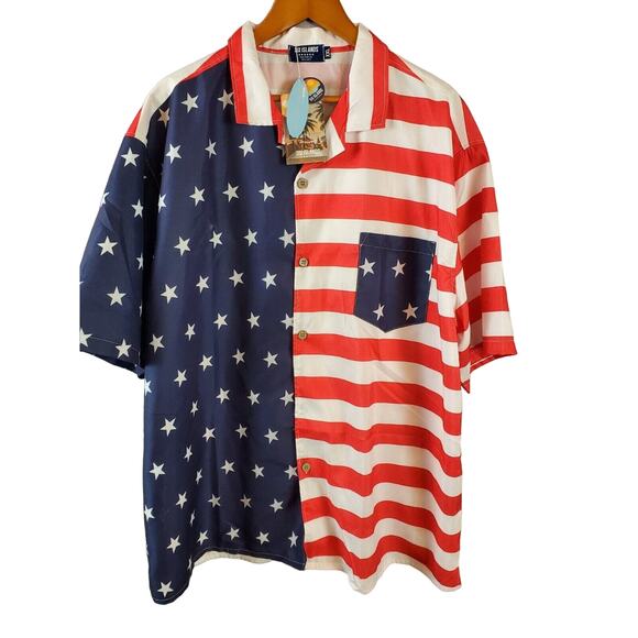 Six Islands Men's S/S Button Up Quick Dry Shirt. USA Theme. 100% Recycled. 2XL - Picture 1 of 4